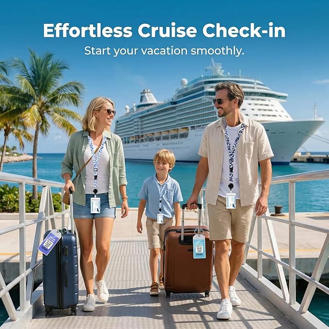 Cruise Essentials 2026 for Travel - Lanyards with ID Holders, Waterproof Phone Pouch, Luggage Tags, Cruise Power Strip, Cruis