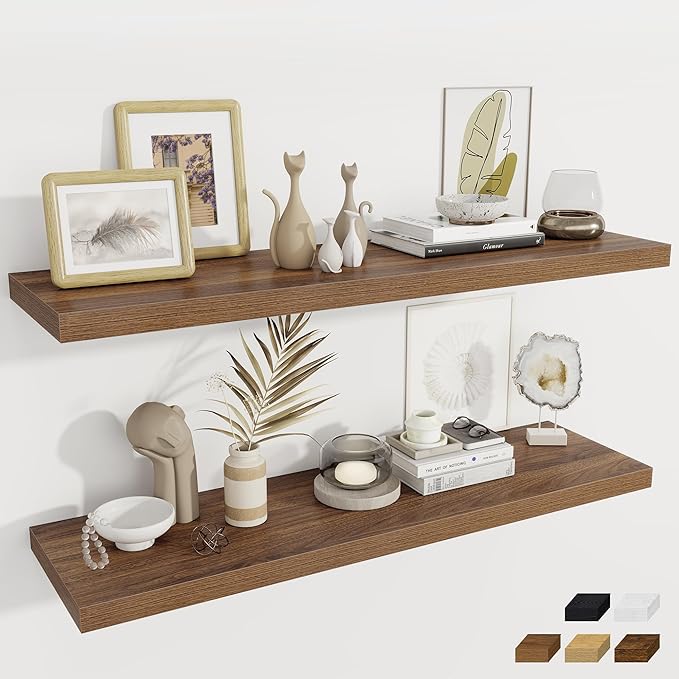 Fun Memories 12 Deep Floating Shelves for Wall, 48W x 12D Extra Large Floating Shelves Set of 2, Hanging Wood Wall Shelves fo