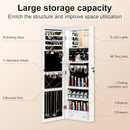 Mirror Jewelry Cabinet, Wall/Door Mounted Jewelry Armoire with Full-Length Mirror, Hanging Jewelry Organizer with LED Interio
