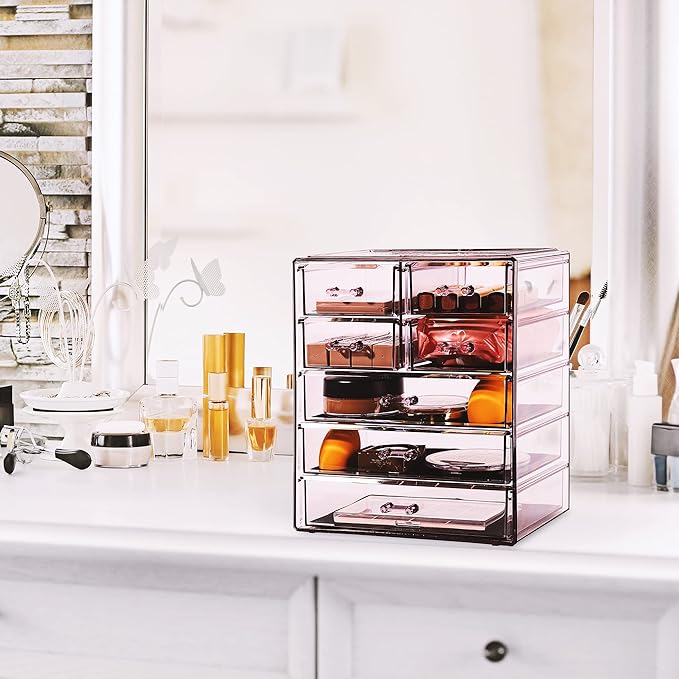 Sorbus Acrylic Makeup Organizer Set, 7-Drawer Vanity & Countertop Cosmetic Storage with Small & Wide Drawers, Purple Makeup S