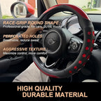 PINCTROT Race Grip Steering Wheel Cover, Anti Slip Silicone Perforated Design with Soft Touch Padding, Enhanced Grip for Sporty Driving, Universal 14.5-15 Inch (Racing Red)
