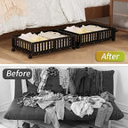 Bamboo Under Bed Storage with Wheels,Rolling Underbed Shoe Organizer Box for Shoes,Blankets,Toys,Clothes Container Space-Savi
