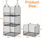 Sonyabecca 3-Tier Hanging Closet Organizer, Foldable Cabinet Wire Storage Basket Bins with 5 S Hooks, Closet Shelves & Hangin