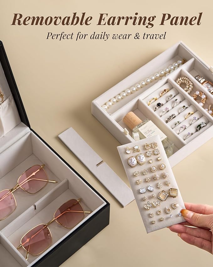 pickpiff 2 Layer Jewelry Box Organizer for Women, Jewelry Organizer with Handle & Removable Tray, Necklace Holder Ring Earrin