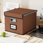 Huolewa Upgrade Portable File Organizer Box with Lid,Large Linen Hanging Office Document Storage Box with Lid,Collapsible Fil