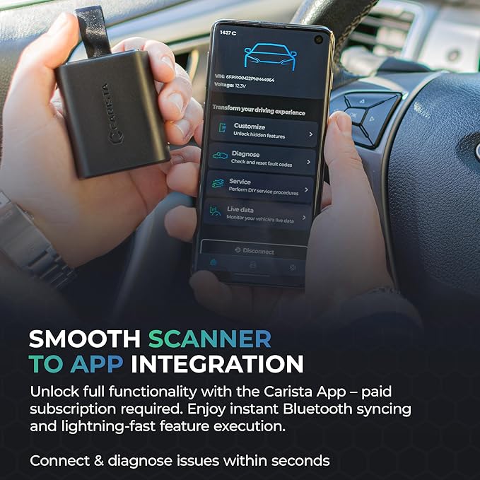 Carista EVO - Bluetooth OBD2 Scanner - Car Diagnostic Tool & Code Reader with Access to Diagnostics, Customizations, Service