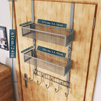 Consumest Over The Door Hooks Organizer - Extra Long Door Hanger with 9 Coat Hooks & 2 Mesh Basket, Back Storage Organizer Ha