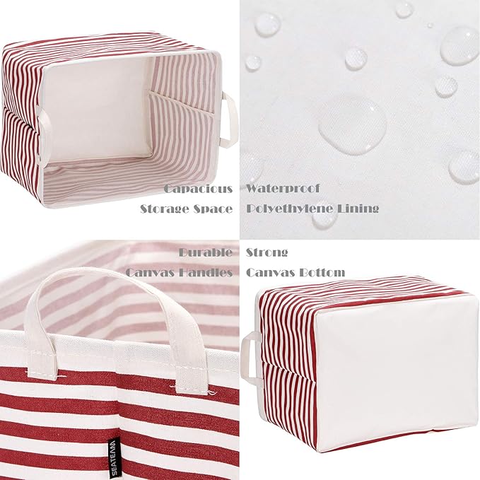 Sea Team Collapsible Canvas Fabric Storage Basket with Handles, Rectangle Waterproof Storage Bin, Box, Cube, Foldable Shelf B