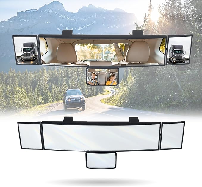 15" Car Rearview Mirror with Baby Mirror,Panoramic Wide Angle Clip-on Car Rearview Mirror,Reduce Blind Spot Effectively for Cars, SUVs & Trucks