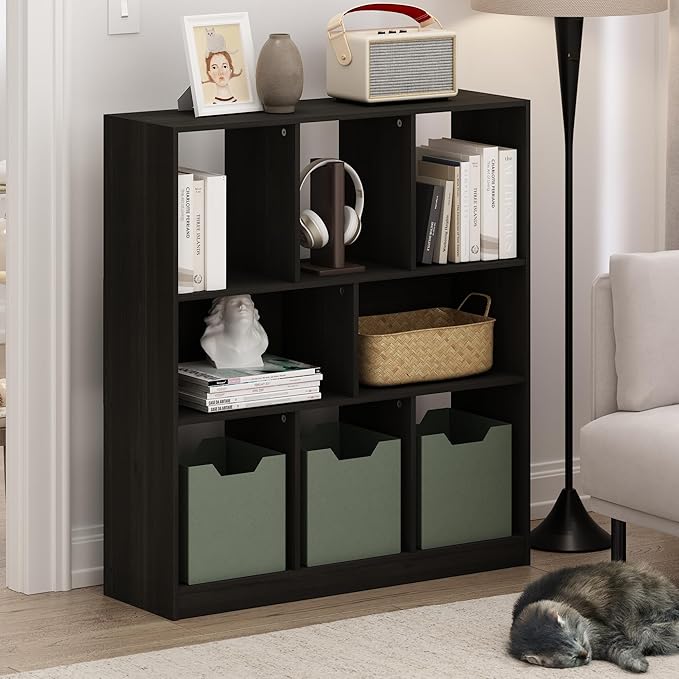 Furinno DALY Book Shelf, 8-Cube Bookshelf, Horizontal Cube Storage Organizer Bookcase, 10.9 x 35.4 x 39.4, for Living Room, B