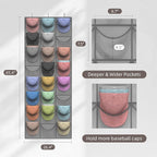 Grey Hat Organizer Racks for Baseball Caps, 24 Deeper Pockets Baseball Hat Rack, Cap Rack, Hat Rack for Door with 3 Hooks