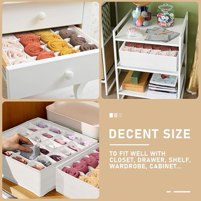 Criusia 3 Pack Sock Underwear Drawer Organizer Dividers, 64 Cell Fabric Foldable Cabinet Closet Organizers and Storage Boxes 
