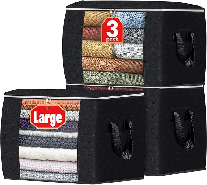 Fab totes 24 Gallons Clothes Storage, Foldable Thick Fabric Blanket Storage Bags, Containers for Organizing Bedroom, Closet, 