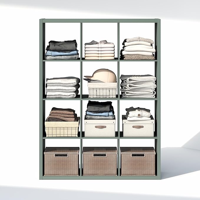 Furinno Cubic Closet Organizers and Storage, 12-Cube Closet Organizer, Open Shelf Closet Storage, Extra Thick Frame for Wardr