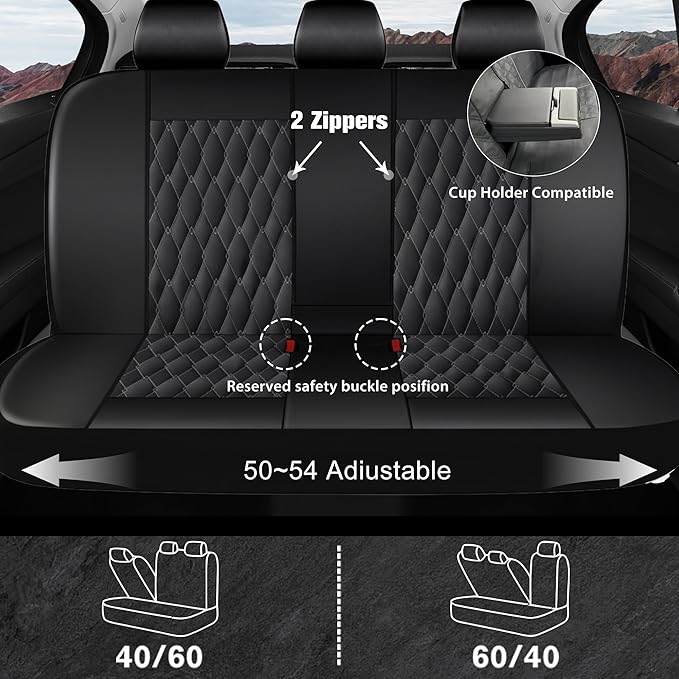CAROMOP Faux Leather Car Seat Covers Full Set,Luxury and Comfortable Covers for Cars,Split Bench Compatible Car Interior Cove
