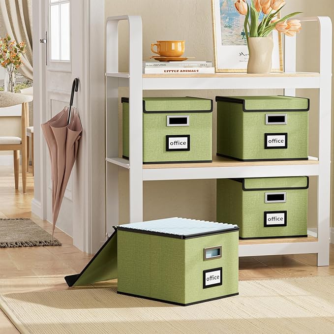 Huolewa File Organizer Box with Lid, Collapsible File Folder Organizer for Office Document Storage, Filing Box with Plastic S