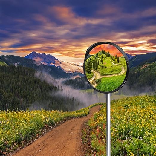 Convex Safety Mirror 𝟮𝟰" 𝗔𝗿𝗰𝘆𝗹𝗶𝗰 𝗗𝗿𝗶𝘃𝗲𝘄𝗮𝘆 𝗠𝗶𝗿𝗿𝗼𝗿, Outdoor Security Mirror Extends View with Adjustable for Bracket, Warehouse, Parking, Garage, Office, Home, Factory