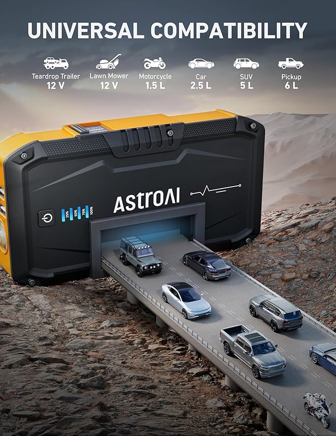 AstroAI S8 Car Battery Jump Starter, Car Jumper Starter Battery Pack for Up to 6.0L Gas & 3.0L Diesel Engines, 12V Portable