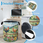 Rooster Laundry Hamper Farm Floral Laundry Basket Collapsible Portable Clothes Toy Storage Bin for Bathroom Bedroom Room Deco