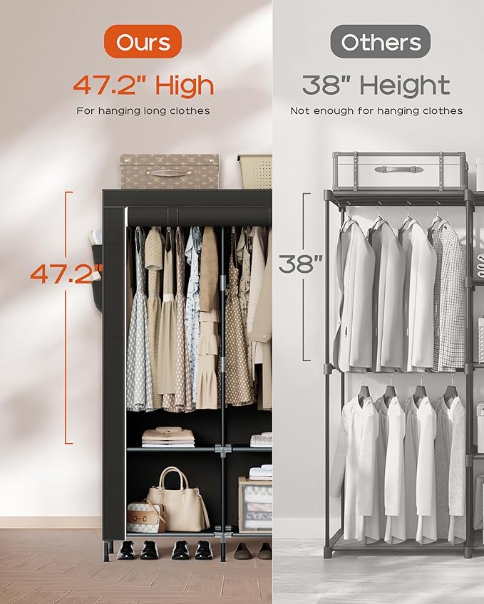 CASAMAYA Portable Closet, 34 Inch Large Capacity Wardrobe Closet with Cover, Clothes Storage Organizer with Shelves and 2 Han