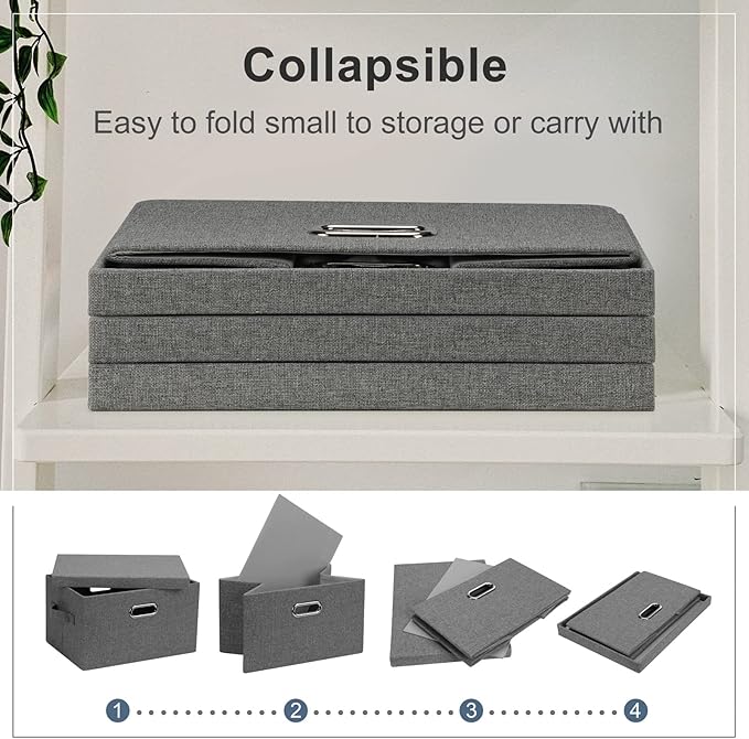 Graciadeco Medium 15" 21 Quart Collapsible Stackable Storage Bins with Lids, 5 Packs Grey Foldable Fabric Closet Boxes Heavy-