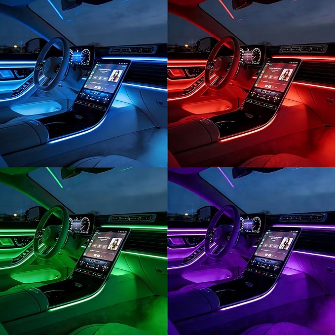 Interior Car LED Lights APP Control，Ambient Lighting Kit with 236" Fiber Optic，5 in 1 RGB Strip Lights，16 Million Colors Car Neon Lights, Sync to Music（USB）