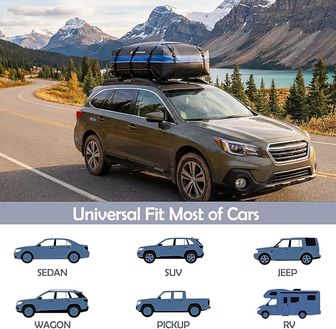 Rooftop Cargo Carrier, 22 Cubic Ft Car Roof Cargo Carrier for All Vehicles, 840D Waterproof Car Top Carrier with Anti-Slip Mat, 6 Hooks, Storage Bag,Zipper Lock for Tripping & Moving - Blue