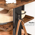 HOOBRO 8 Tiers Vertical Shoe Rack, Wooden Shoe Storage Organizer with Hooks, Narrow Shoe Tower for 8 Pairs, Space Saving, for