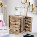 Emfogo Wooden Jewelry Box for Women, 6-Tier Large Jewelry Organizer Boxes with Mirror Rustic Solid Wood jewlery Storage Displ