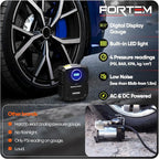 FORTEM Tire Inflator Portable Air Compressor, Air Pump for Car Tires and Bikes, Car Tire Pump w/Auto Shut Off, 150 PSI, 110V AC 12V DC, LED Light, Carrying Case, for Men, Women