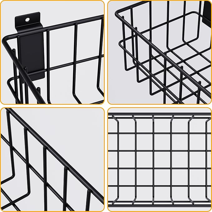 Heavy Duty Slatwall Baskets - 6 Pack Black Multi-Size Storage Organizer for Garage Workshop, Fits Standard Panels