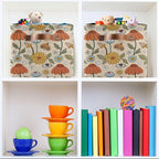 xigua Mushroom Eyes Storage Basket Collapsible Storage Bins Waterproof Canvas Storage Basket with Leather Handles for Home Cl
