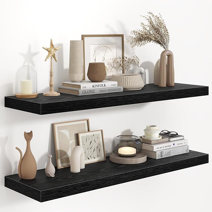 Fun Memories 40 Inch Floating Shelves in Black, 9.3 Inch Deep Floating Shelf for Bathroom Living Room Kitchen, Rusitc Wall Mo