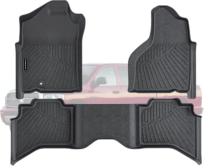 TPE Floor Mats for 2002-2008 Ram 1500 Crew Cab (Quad Cab) | for 2003-2009 Ram 2500/3500 Crew Cab All Weather Car Floor Liners Fit 2002-2008 Dodge 1500 Accessories Black