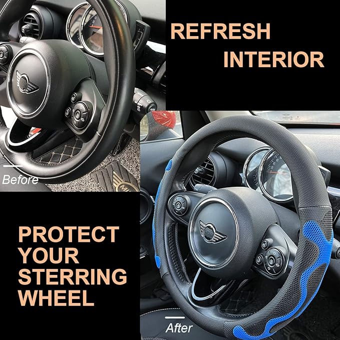 PINCTROT Large Size Comfy Grip Steering Wheel Cover, Anti-Slip Design, 15.5-15.75 Inch(Silicone Blue)