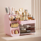 HBlife Makeup Organizer with Brush Holder for Vanity, Large Plastic Bathroom Countertop Organizer Skin Care Storage, Easy to 