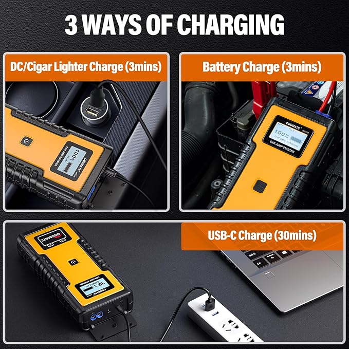 Car Jump Starter 1000A, Super Capacitor Jump Starter Non-Battery for 12V Gas Diesel Engines, 12V Portable Jump Starter for