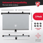 Firestone 2 Pack Retractable Car Window Sunshades - Blocks 99% UV Rays, Lightweight & Compact Car Side Window Screen with Automatic Retract Button, Blocks Glare & Heat, Gray