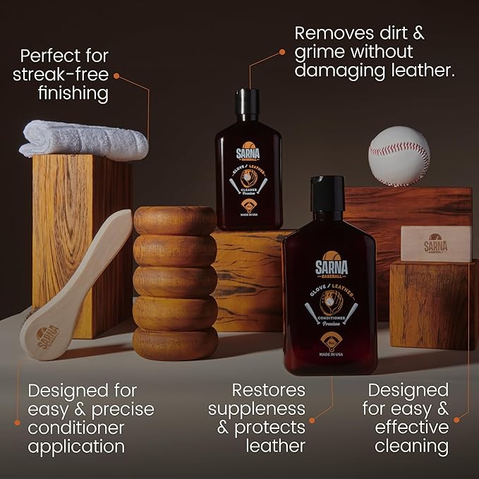 Glove Maintenance Kit, 5-Piece – Clean, Soften, & Break in Gloves Faster – Baseball Glove Cleaner, Conditioner, Brushes & Mic