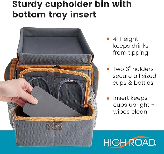 High Road CarHop Car Seat Organizer - Front Seat Organizer for Driver and Back Seat Organizer for Kids with Cup Holders, Study Tray Lid, Side Pockets and Cooler or File Compartment (Gray)