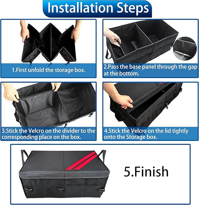 YOSRTER Car Trunk Organizer for Dodge Charger Durango Challenger Ram Collapsible Storage Box with Handle Foldable Lid Non