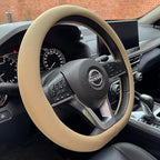 PINCTROT D Shaped Nappa Leather Steering Wheel Cover, Slim Fit No Bulk Design, One Piece Leather with Breathable Perforation,
