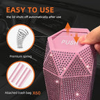 NBTEPEM 2 PCS Bling Car Trash Can with Lid, Bling Car Accessories Trash Bin, Leakproof Auto Garbage Can with 60 Trash Bags, Multipurpose Organizers and Storage for Home, Office (Pink Diamond)