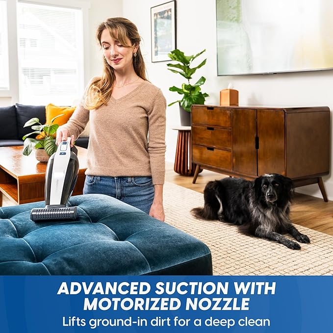 Vacmaster Pet Hair Cordless Hand Vacuum with Motorized Nozzle, 2-Speeds, LED Light, for Home & Car, Dusting Brush, Precision 