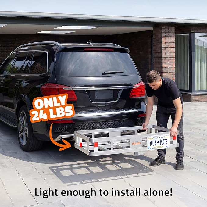 Mockins 49"x22"x7" Aluminum Hitch Cargo Carrier & 20 Cu Ft Waterproof Cargo Bag | 500 lbs. Capacity Hitch Basket | Lightweight Aluminum Cargo Carrier Kit for 2" Receivers w/Locks, Stabilizer & Straps