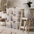 IRIS USA 32 Qt Stackable Plastic Storage Bins with Lids, 6 Pack - BPA-Free, Made in USA - Discreet Organizing Solution, Latch