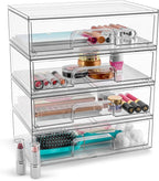 Sorbus Acrylic Storage Containers - 4 Pack, Stackable Storage Bins Set for Bathroom Organization - Clear Acrylic Drawer Organ
