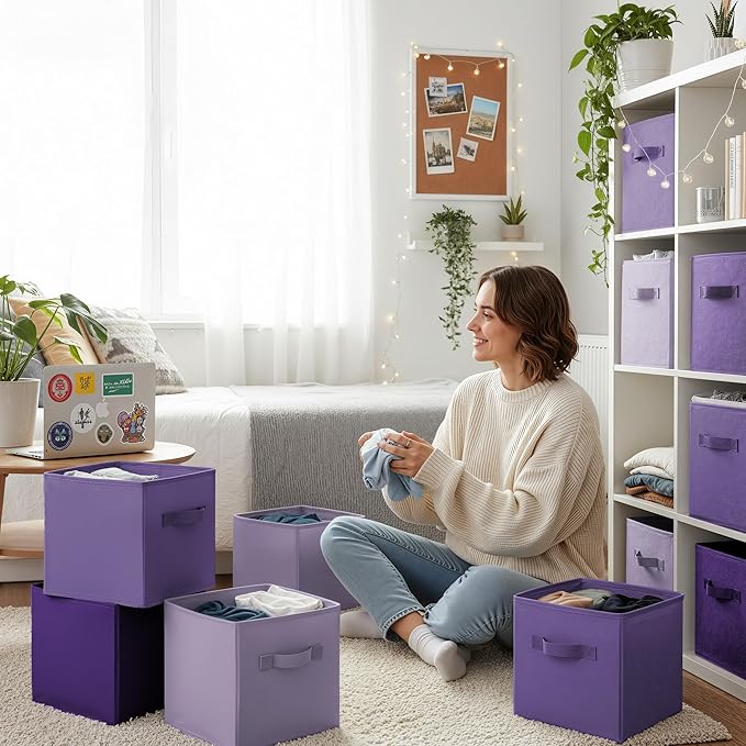 GRANNY SAYS Cube Storage Bins, 11 Inch Cube Storage Organizer, Fabric Storage Bins, Storage Cubes for Shelves, Closet, Purple