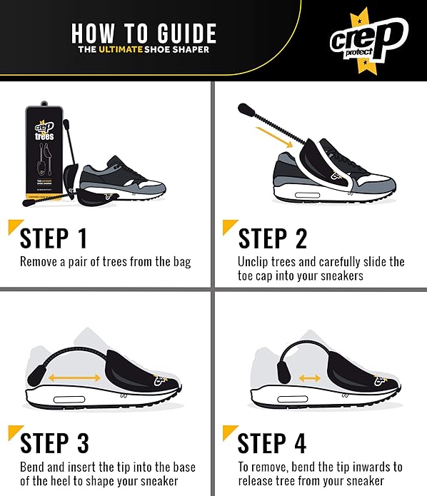 Crep Protect Shoe Shaper Trees (2 Pairs) Prevents Creases & Maintains Sneaker Shape | Fits US 6-13 (Black)