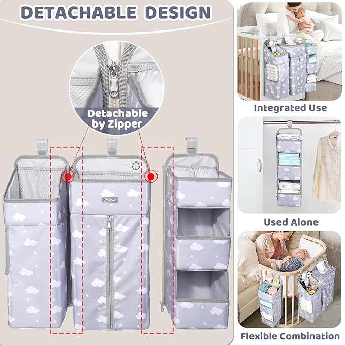 Orzbow XL Hanging Diaper Caddy Organizer for Baby Essentials, Removable 3 in 1 Diaper Stacker, Changing Table Organizer for C